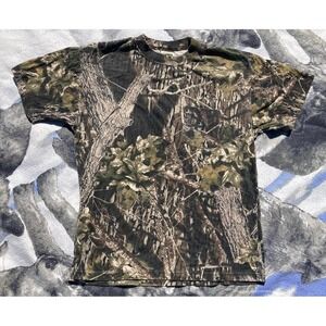 Vintage Mossy Oak Camo Camouflage Shirt Mens Size Large Breakup Short Sleeve